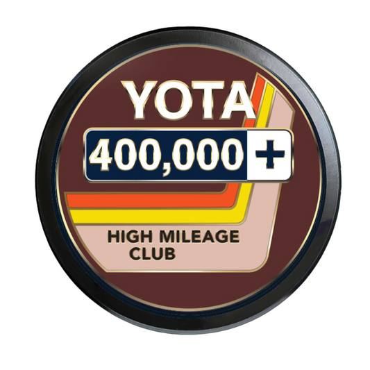 High Milles Mileage Sticker Grille Badge Toyota www.thegrillebadgestore.com High Miles Badges Fit Toyota! Mountain, Stripe, Retro, Pop Culture & More Standard Grille Badge Mountain Style (Not Acrylic) Aluminum With Resin Center, Full 1 Year Warranty - Blackout emblems and overlays are popular, but add a splash of color to your grille badge on Tacoma, FJ Cruiser, 4Runner, Tundra, Lexus GX and LX, Landcruiser its TEQ