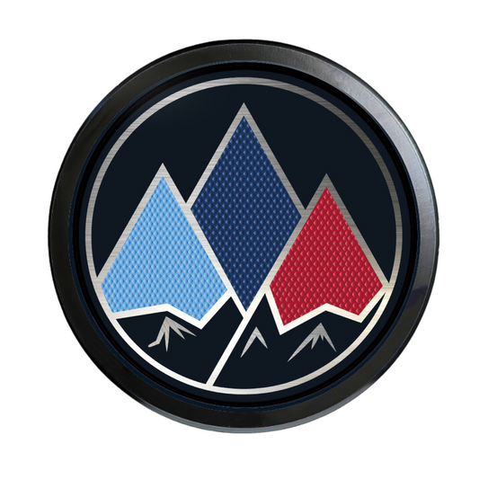 BMW compatible Blue Red 4WD www.thegrillebadgestore.com Huge Collection of Badges! Mountain, Stripe, Retro, Pop Culture & More Standard Grille Badge Mountain Style (Not Acrylic) Aluminum With Resin Center, Full 1 Year Warranty - Blackout emblems and overlays are popular, but add a splash of color to your grille badge on Tacoma, FJ Cruiser, 4Runner, Tundra, Lexus GX and LX, Landcruiser and Domestics like Ram, Jeep, Ford and Chevy). We have also found Subaru, Nissan Frontier and Titan