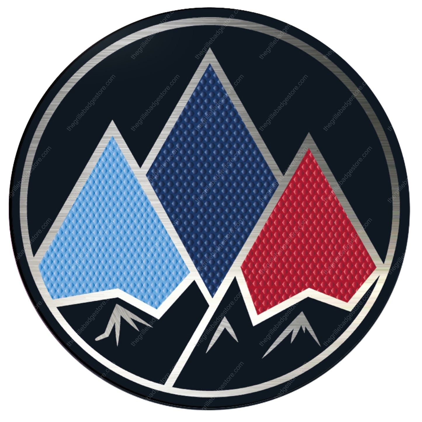 BMW compatible Blue Red 4WD www.thegrillebadgestore.com Huge Collection of Badges! Mountain, Stripe, Retro, Pop Culture & More Standard Grille Badge Mountain Style (Not Acrylic) Aluminum With Resin Center, Full 1 Year Warranty - Blackout emblems and overlays are popular, but add a splash of color to your grille badge on Tacoma, FJ Cruiser, 4Runner, Tundra, Lexus GX and LX, Landcruiser and Domestics like Ram, Jeep, Ford and Chevy). We have also found Subaru, Nissan Frontier and Titan !