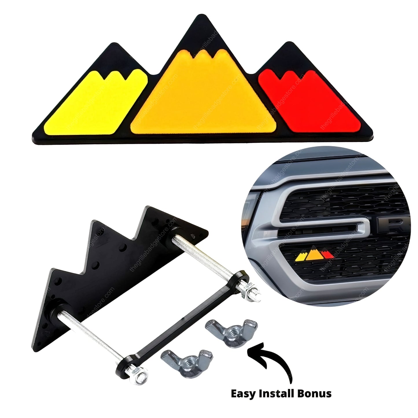 Acrylic, not Vinyl, Standard Grille Badge Compatible With Most Taco (Tacoma), FJ Cruiser, 4Runner, Tundra, Lexus GX. There is also a Black version for those who like to "black out their Tacoma or 4Runner Grille. This Tri Color badge is compatible on TRD Pro, TEQ and fits the Tacoma, 4Runner Instagram lifestyle of camping adventure and photography. Available at thegrillebadgestore.com, grillebadgeHQ, where can I get a grille badge? Right here!