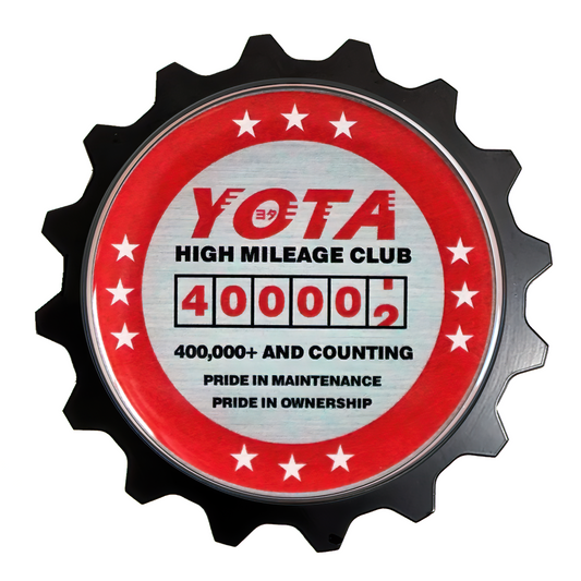 www.toyotahighmileageclub.com Yota High Miles Club Badge For Toyota Owners, High Mileage 400K is something to celebrate! If you hit the 400,000 mile mark in your reliable Toyota this is the badge of honor for you. We also have this design in a patch and decal sticker.