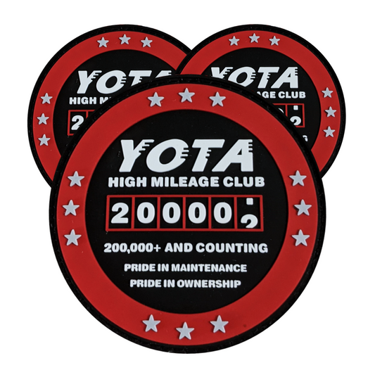 www.toyotahighmileageclub.com Yota High Mileage Fits Toyota Patch, Decal, Emblem or Sticker, we have High Quality Morale patch, great for outdoors, camping, automotive vehicle accessory to put on your glass or window. UV resistant, these patches are popular on the Toyota Patch Club TPC on Facebook. People put them on their headliner.