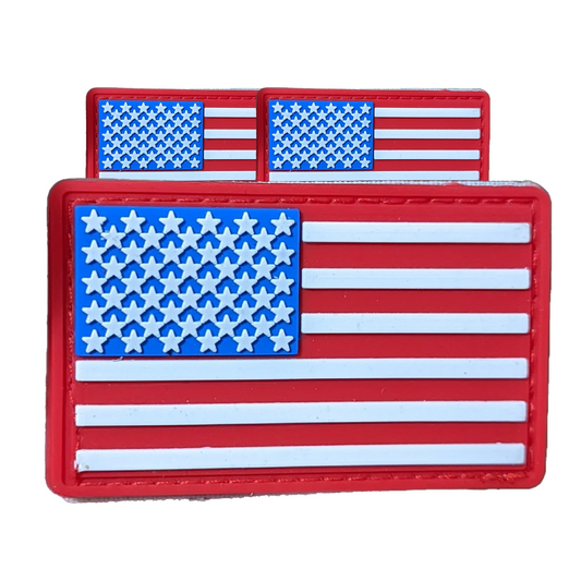 USA Flag Color Vinyl PVC 2 x 3" Patch With Hook Backing