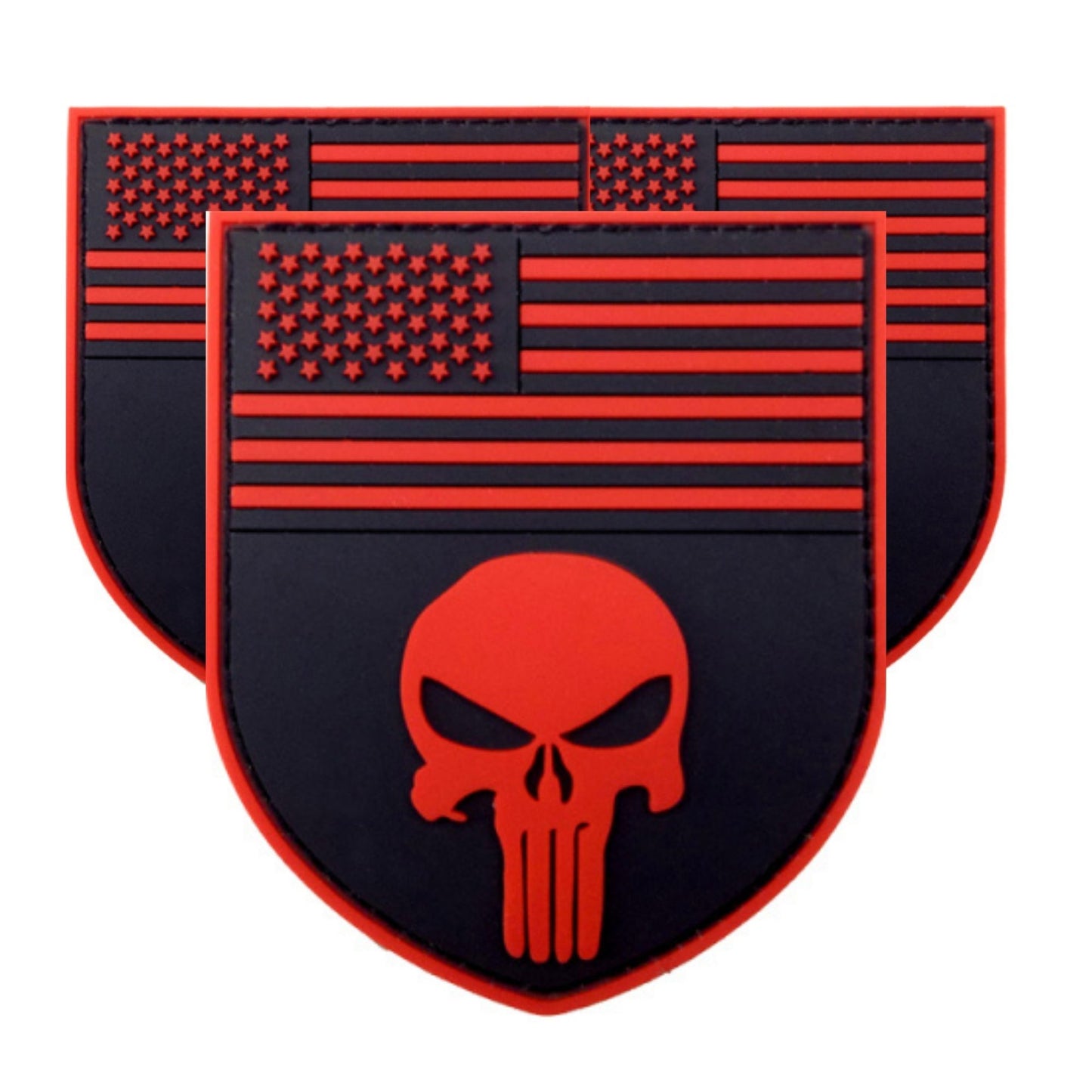USA Red Flag Skull Shield Vinyl PVC 3 x 3.75" Patch With Hook Backing (50% OFF)