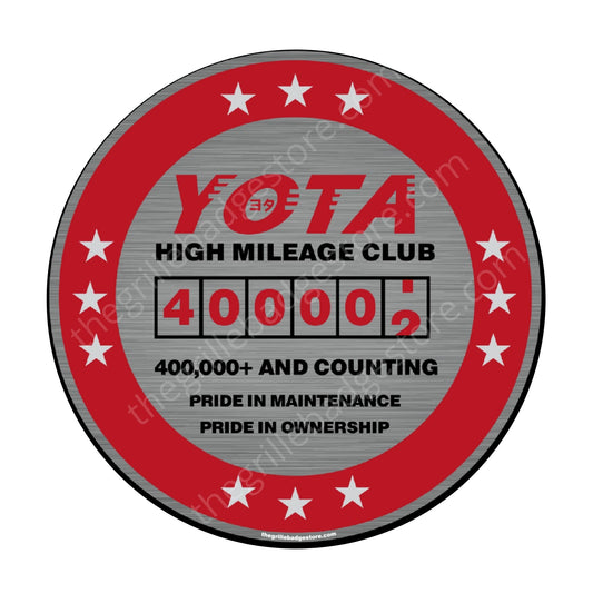 High quality, THICK and weather resistant for 3-5 years. High mileage club stickers, Sticker - Yota High Mileage Club,  High Mile Club - do you own a high mileage Toyota  one of the ORIGINAL (besides Volvo) www. thegrillebadgestore.com