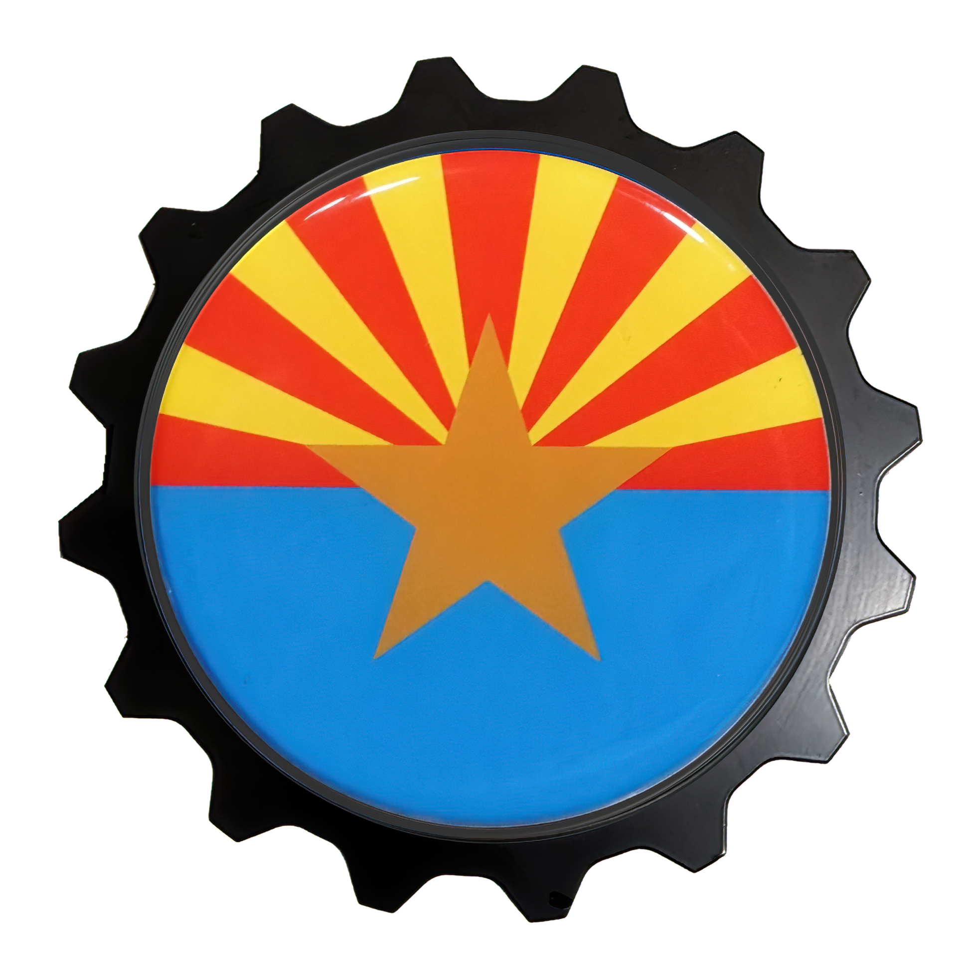 Arizona State Flag Badge, this could be a club badge, off roading club, but the flag of the state looks great on Toyota, Jeep, Ram, Bronco and much more. Results