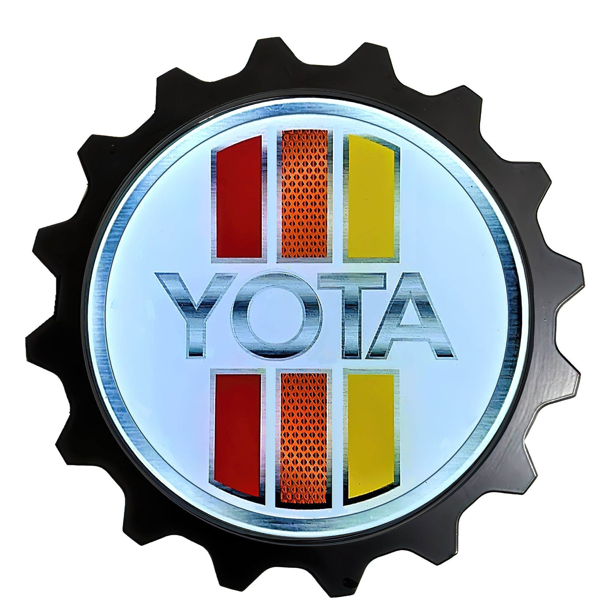 This is our 80's, 90's TEQ Katakana,Style Grille Badge, the original tri-color style emblem even BEFORE the plastic craze. We believe thegrillebadgestore.com makes some of the best grille badges on the market, but there are other good companies out there. We have plenty of respect and follow on instagram nice folks at Tacoma Lifestyle, 4Runner Lifestyle, Taco Vinyl, Yotafreaks, Uptopoverland 