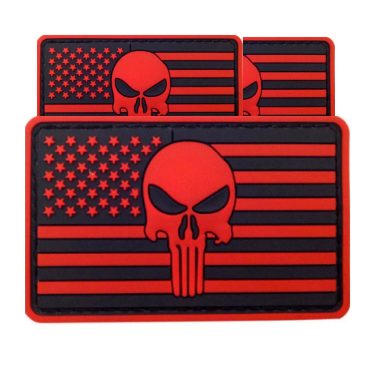 USA Flag RED Skull Vinyl PVC 2 x 3" Patch With Hook Backing (50% OFF)