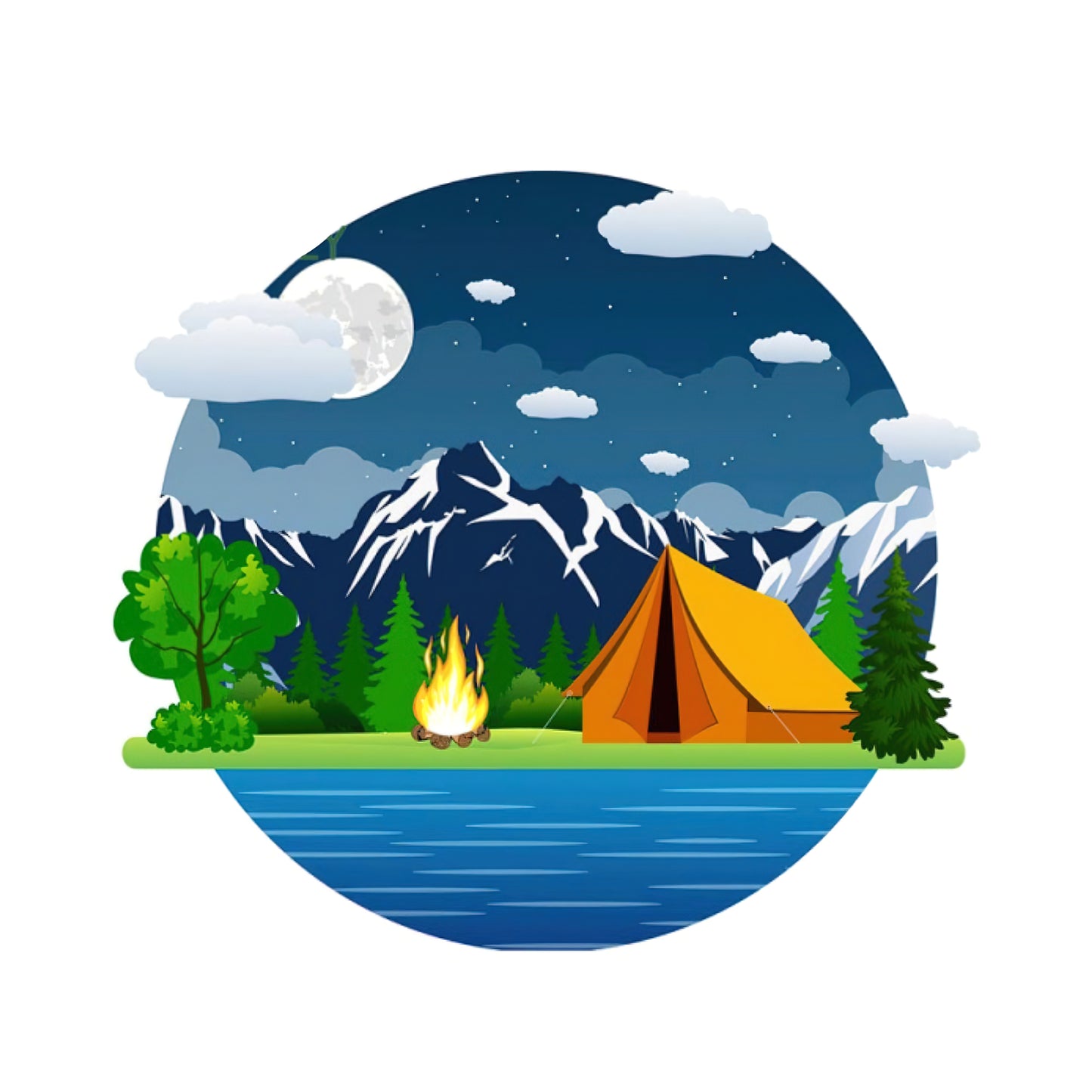 Cloudy Camping Lake Decal 5" - Primary Color Blue