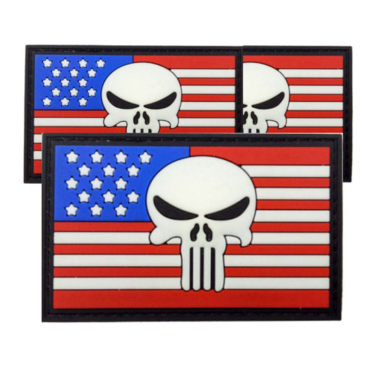 USA Flag Skull Color Vinyl PVC 2 x 3" Patch With Hook Backing (50% OFF)